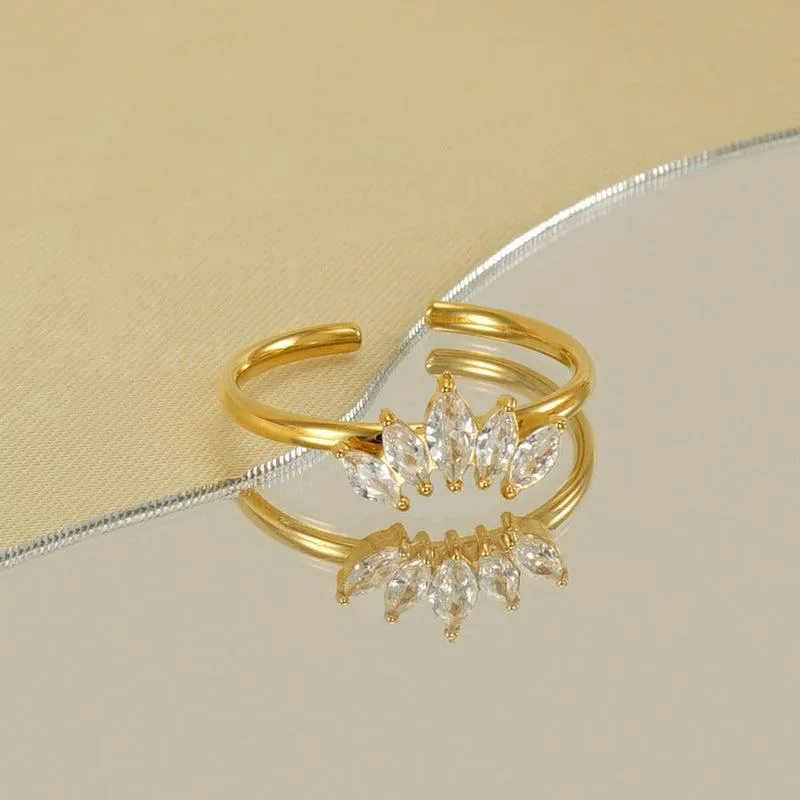 18K Gold Plated Stainless Steel Adjustable Zircon Ring – Delicate Marquise Design