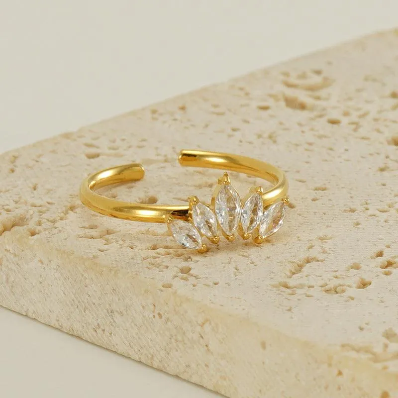 18K Gold Plated Stainless Steel Adjustable Zircon Ring – Delicate Marquise Design