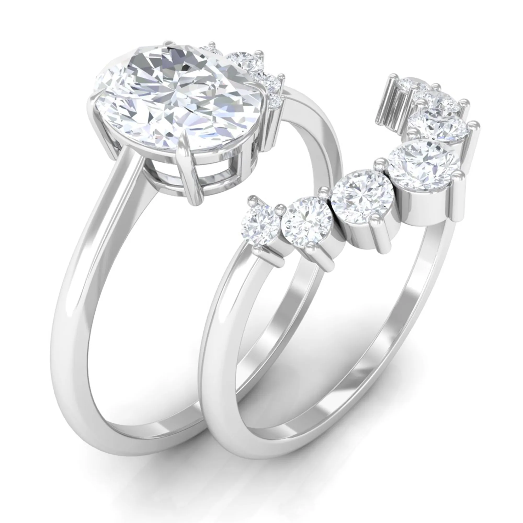 2.75 CT Oval Cut Zircon Half Halo Wedding Ring Set
