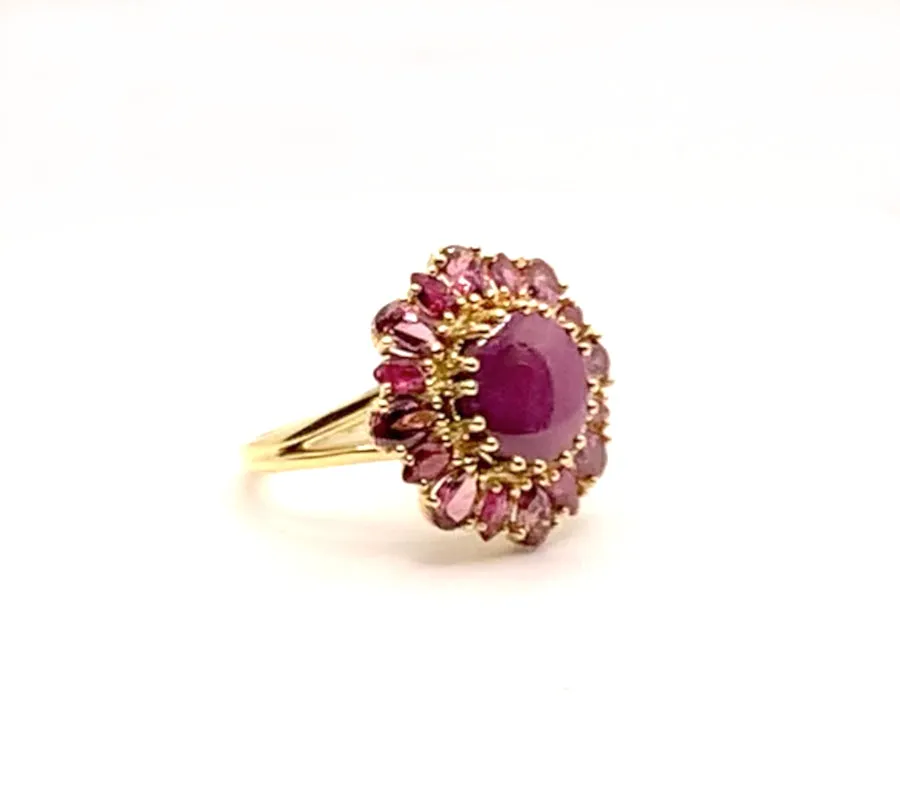 5.83 Carat Star Ruby and Rose Garnet Cocktail Ring in 18k Yellow Gold