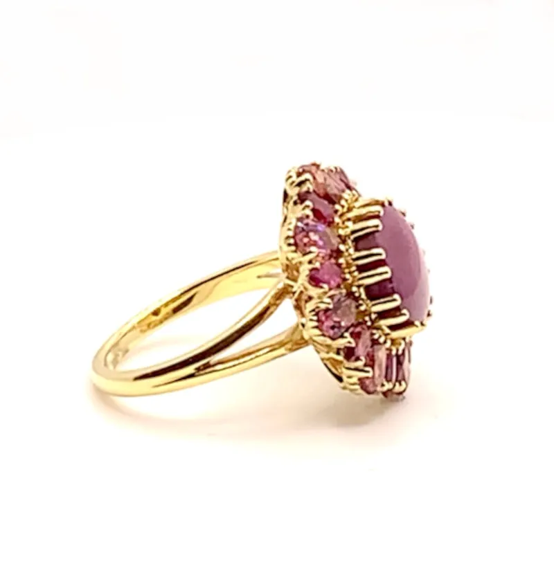 5.83 Carat Star Ruby and Rose Garnet Cocktail Ring in 18k Yellow Gold