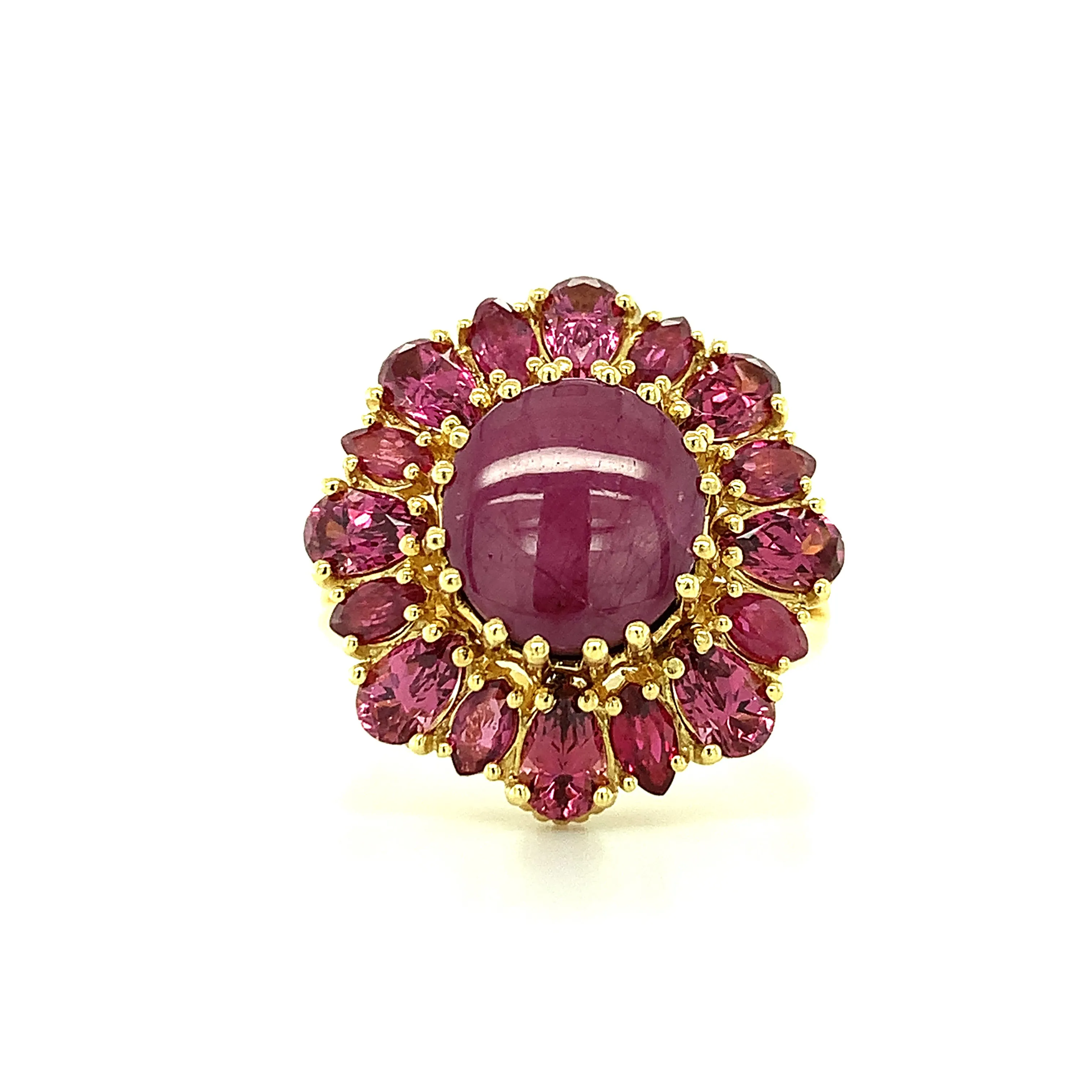 5.83 Carat Star Ruby and Rose Garnet Cocktail Ring in 18k Yellow Gold