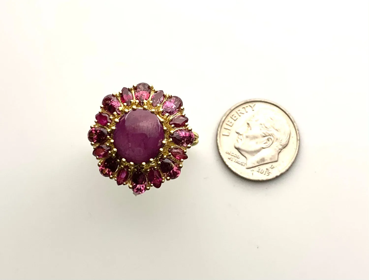 5.83 Carat Star Ruby and Rose Garnet Cocktail Ring in 18k Yellow Gold