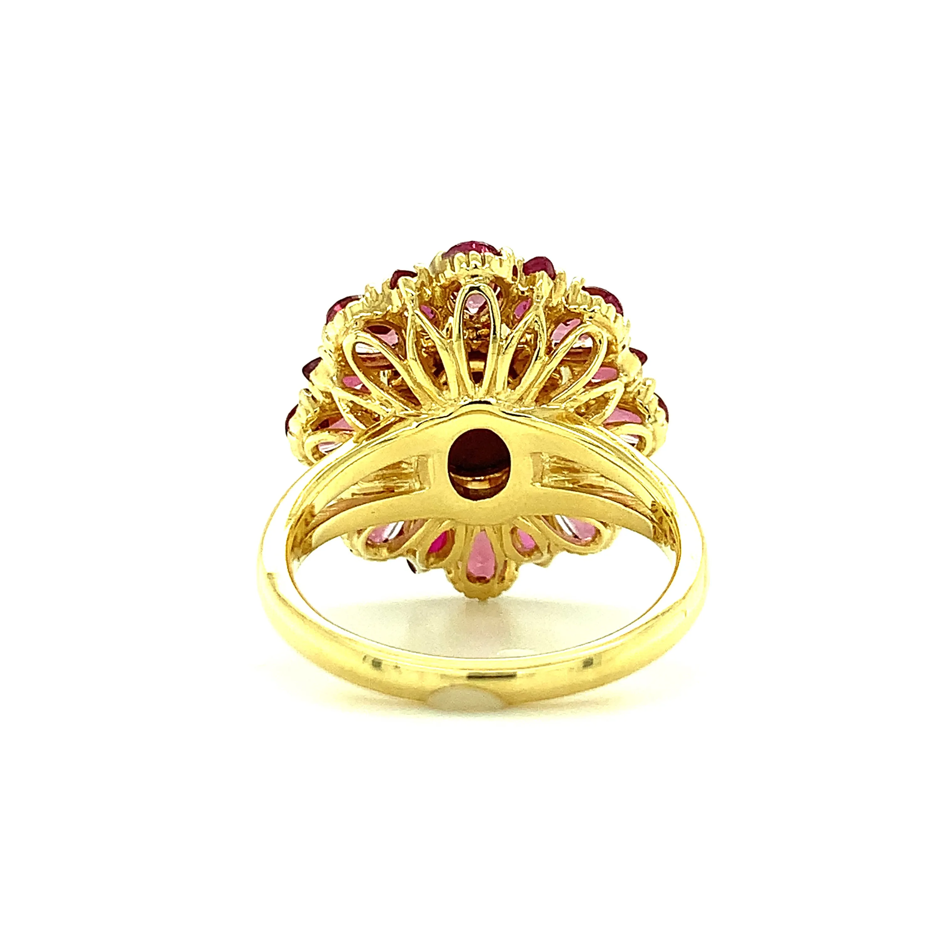 5.83 Carat Star Ruby and Rose Garnet Cocktail Ring in 18k Yellow Gold