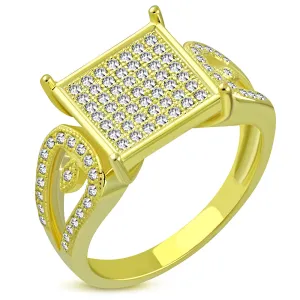 926 Sterling Silver Yellow Gold-Tone White Clear CZ Engagement Cocktail Ring Band
