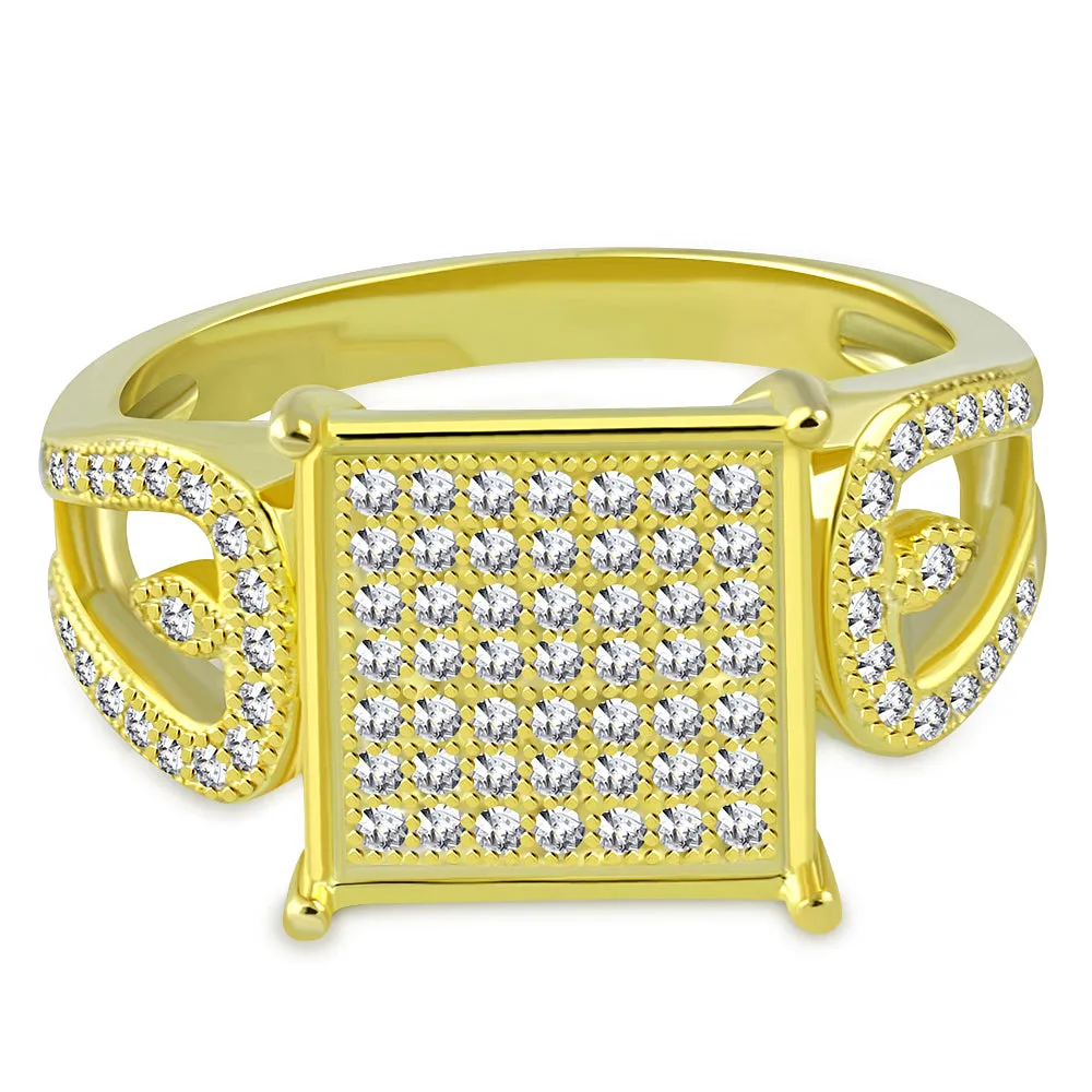 926 Sterling Silver Yellow Gold-Tone White Clear CZ Engagement Cocktail Ring Band