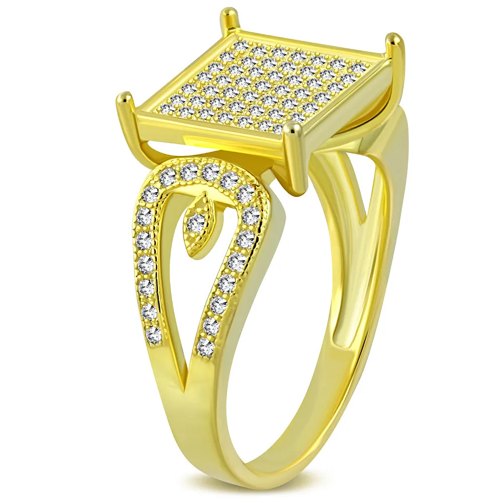 926 Sterling Silver Yellow Gold-Tone White Clear CZ Engagement Cocktail Ring Band