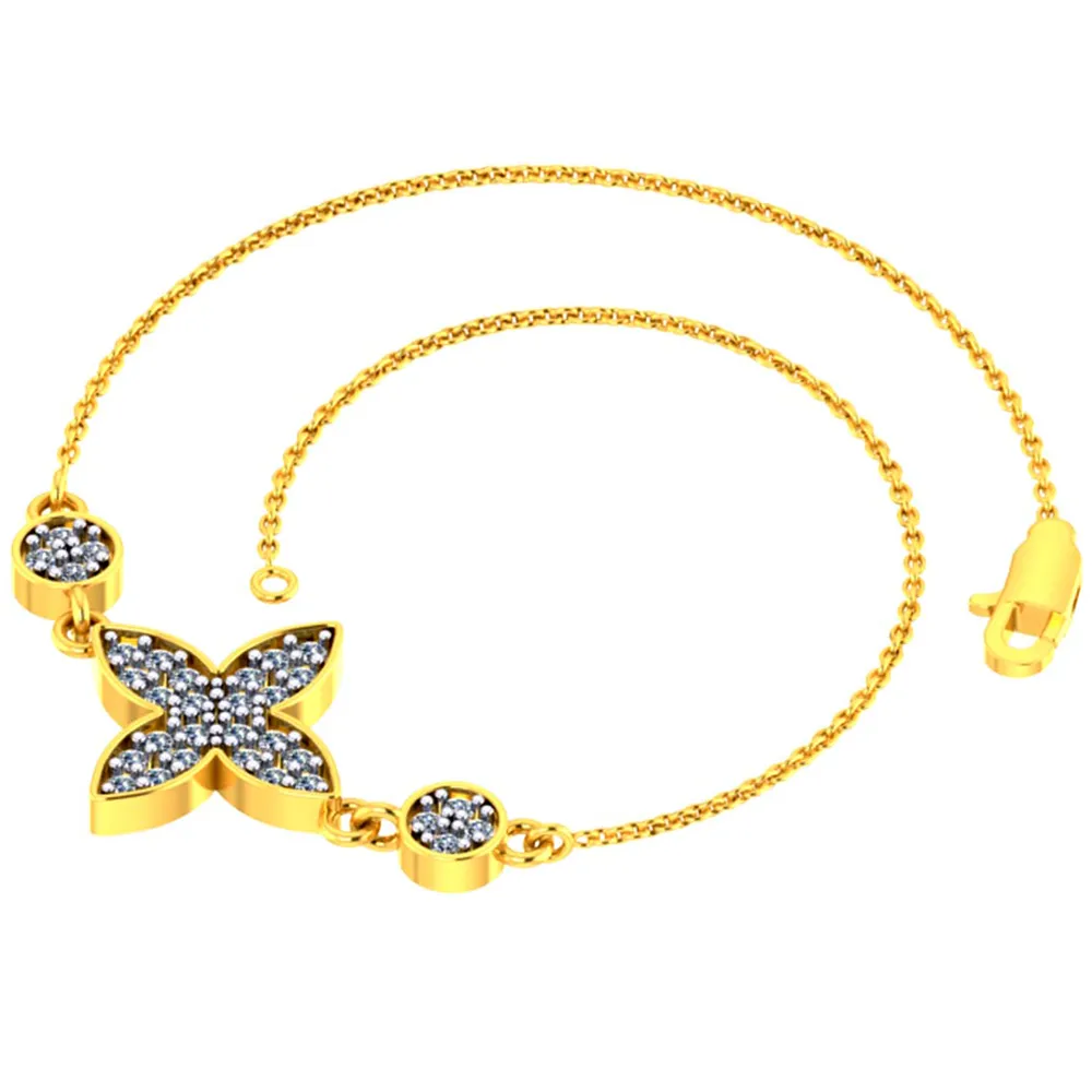 Elegant 14k Gold And Diamond Bracelet With Floral Designer Accents From Pc Chandra Diamond Collection