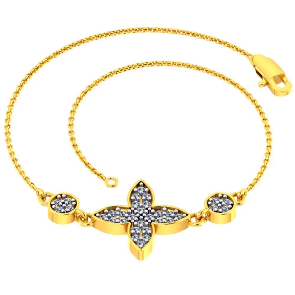 Elegant 14k Gold And Diamond Bracelet With Floral Designer Accents From Pc Chandra Diamond Collection
