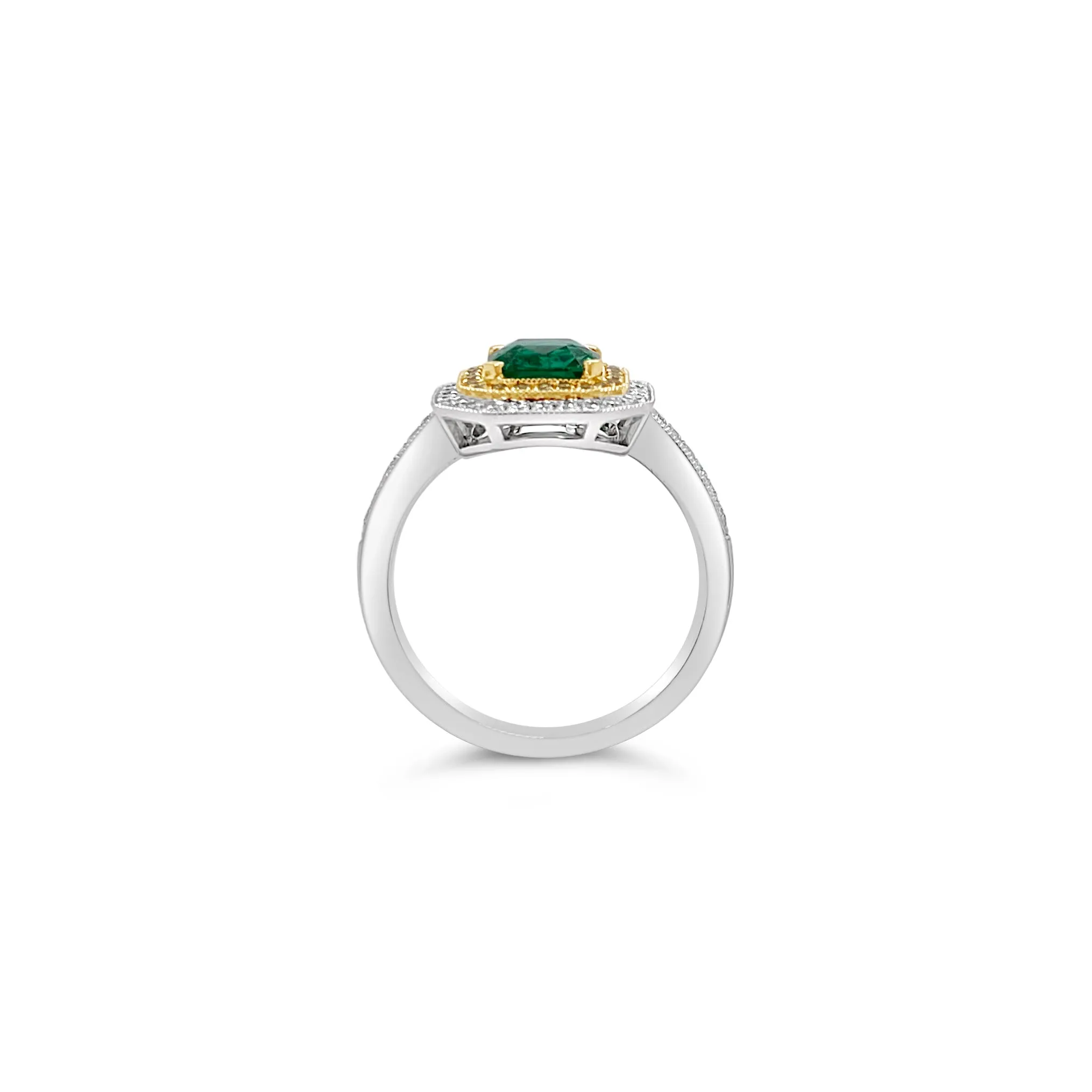 Emerald & Diamond Double Halo Ring