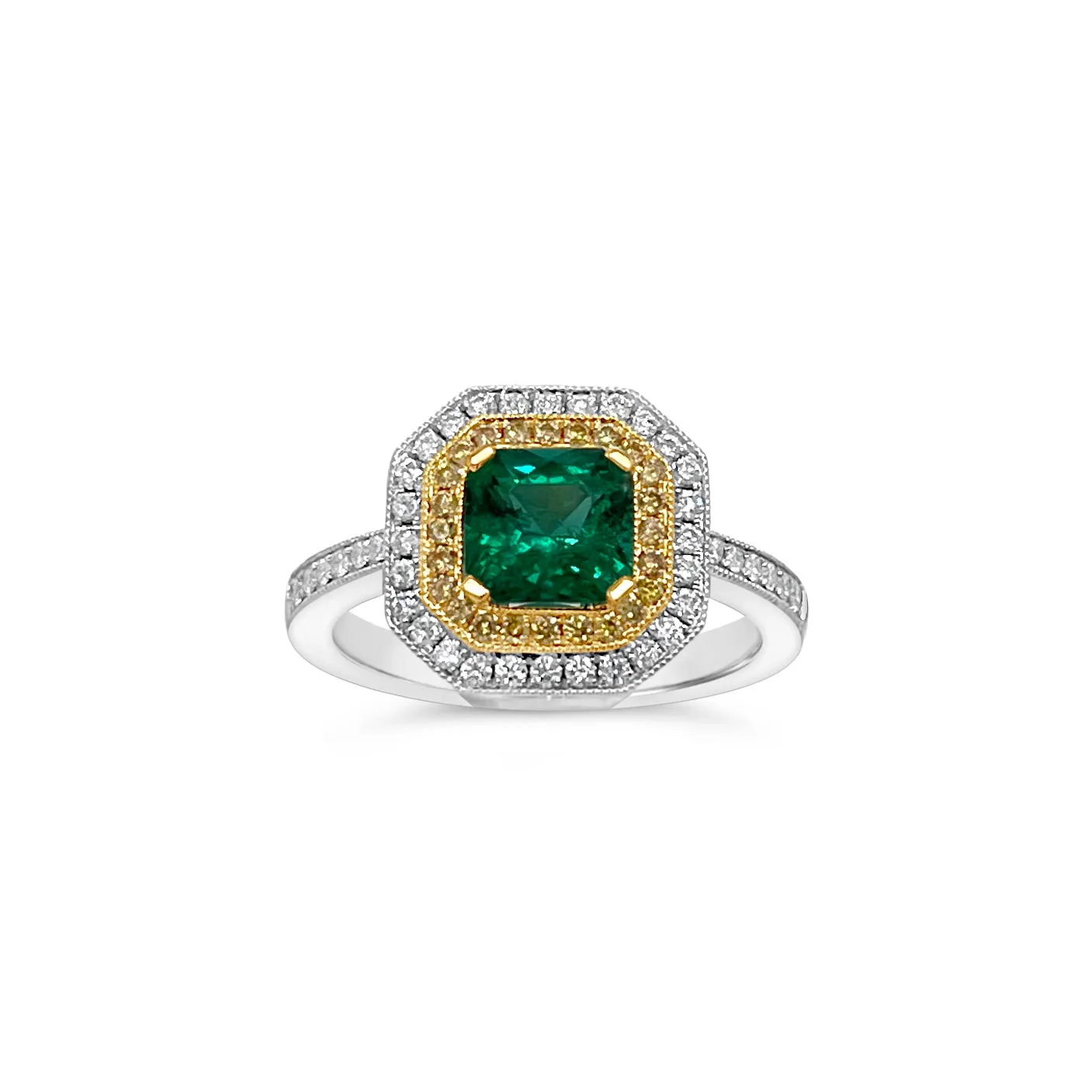 Emerald & Diamond Double Halo Ring