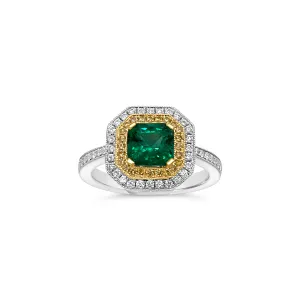 Emerald & Diamond Double Halo Ring