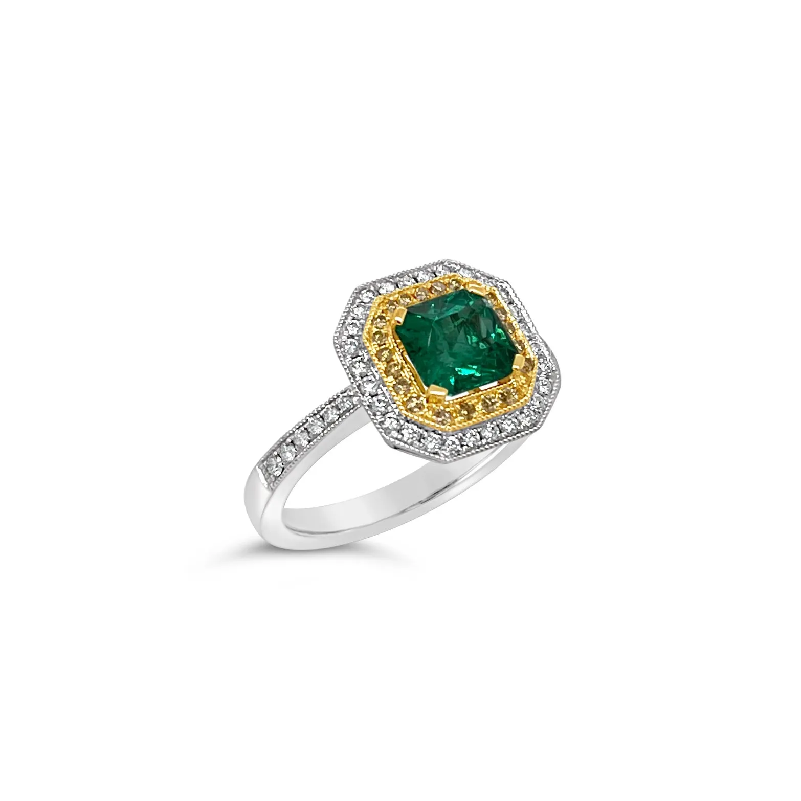 Emerald & Diamond Double Halo Ring