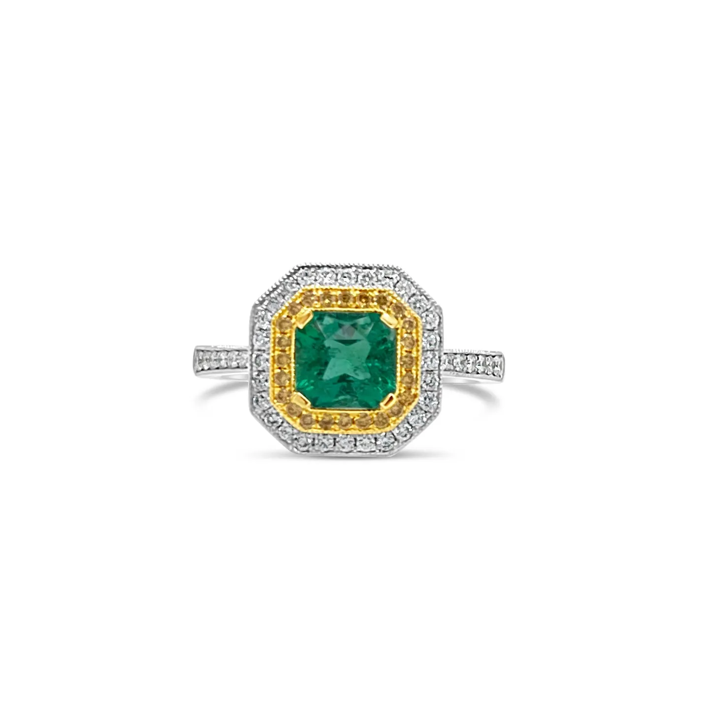 Emerald & Diamond Double Halo Ring