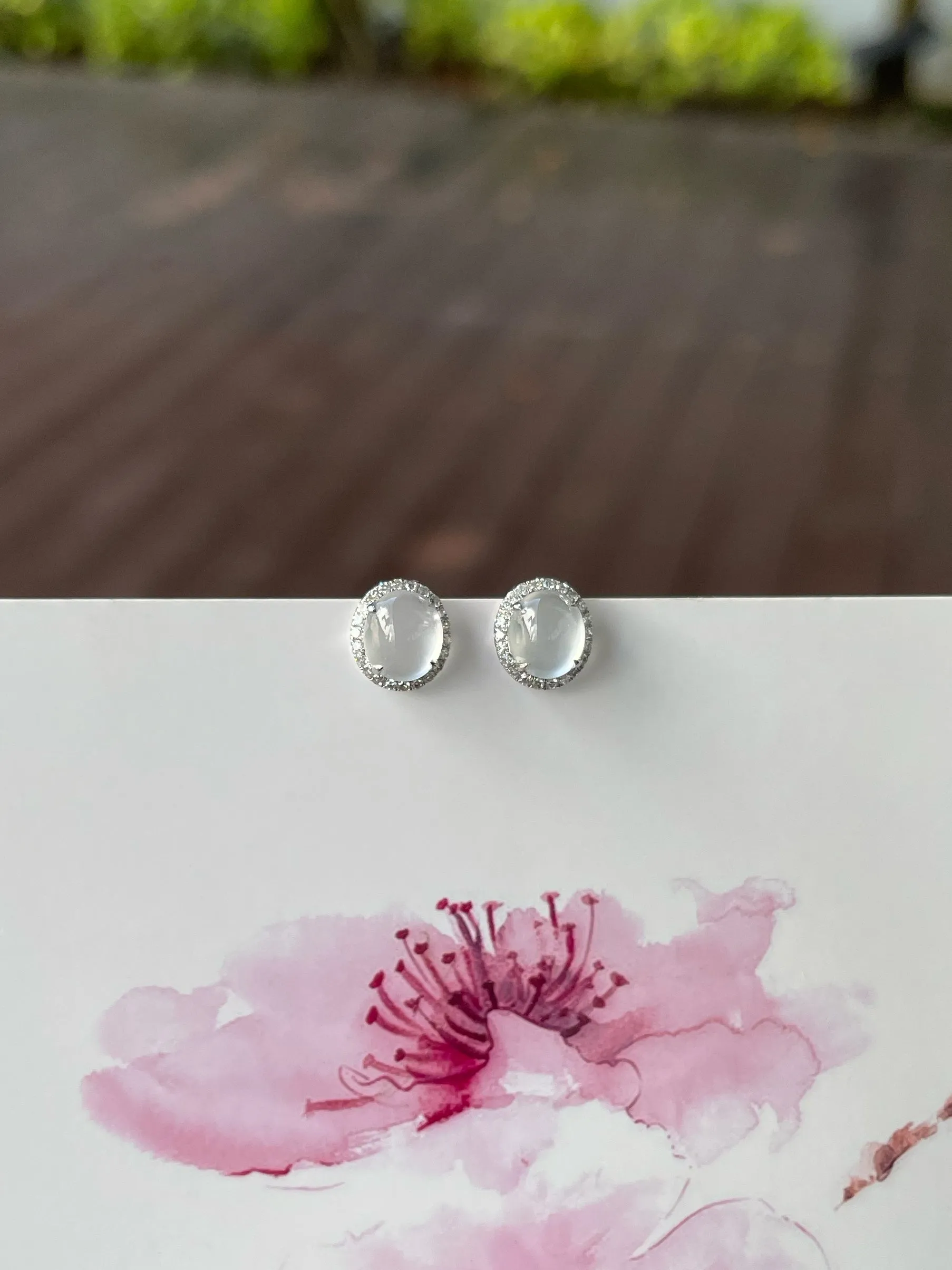 Glassy Jade Cabochon Earrings (NJE225)