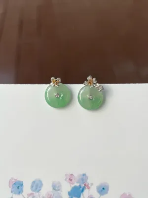 Icy Green Jade Earrings - Safety Coin (NJE151)