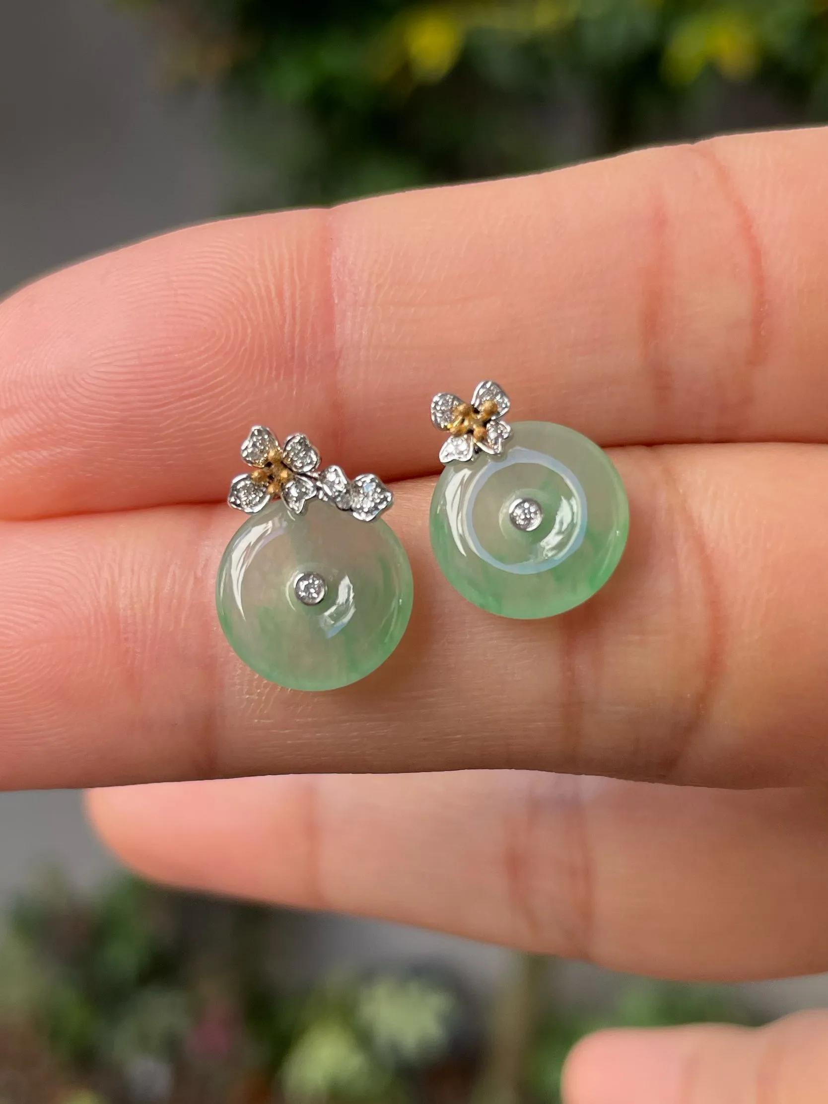 Icy Green Jade Earrings - Safety Coin (NJE151)