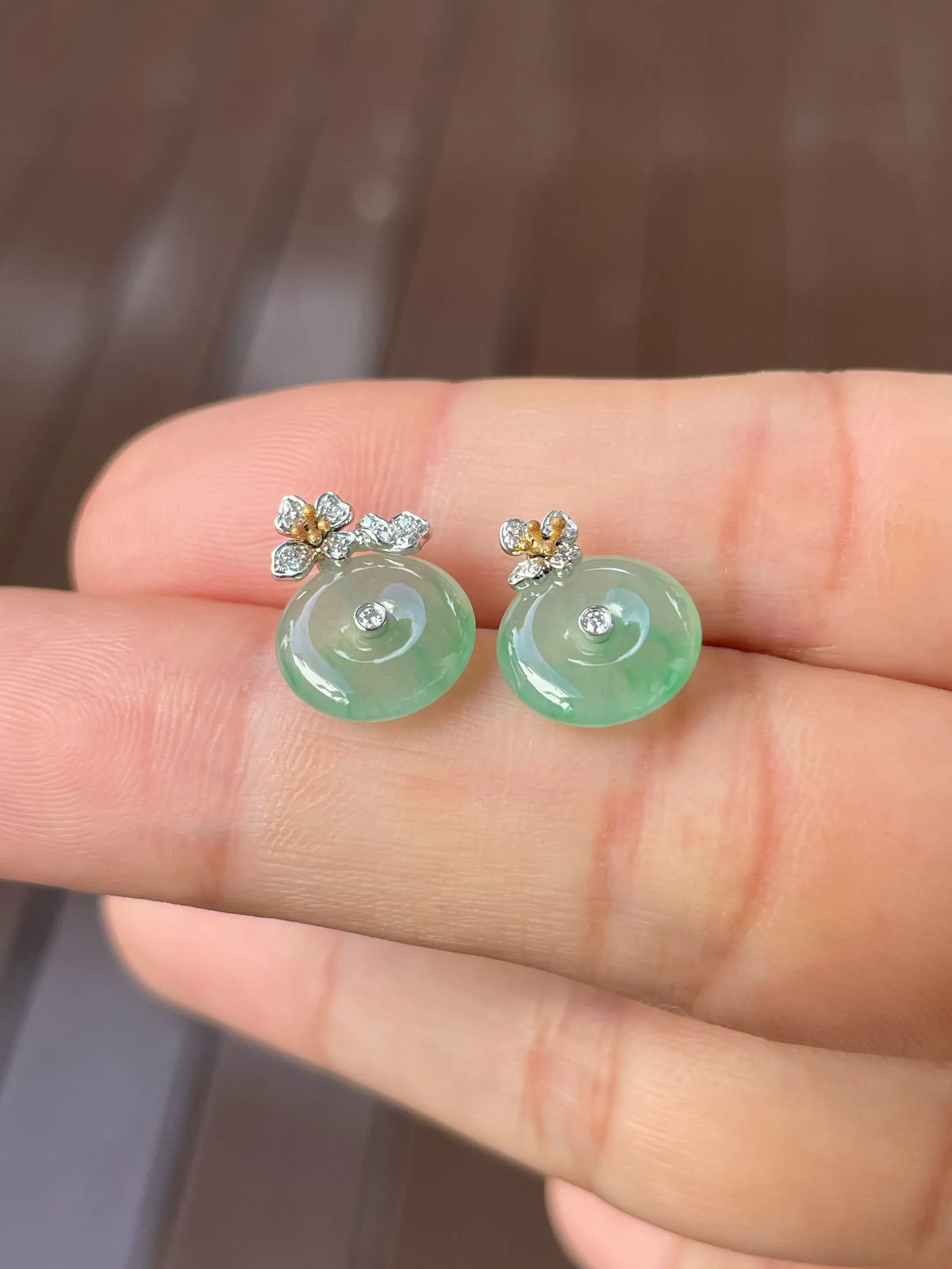 Icy Green Jade Earrings - Safety Coin (NJE151)
