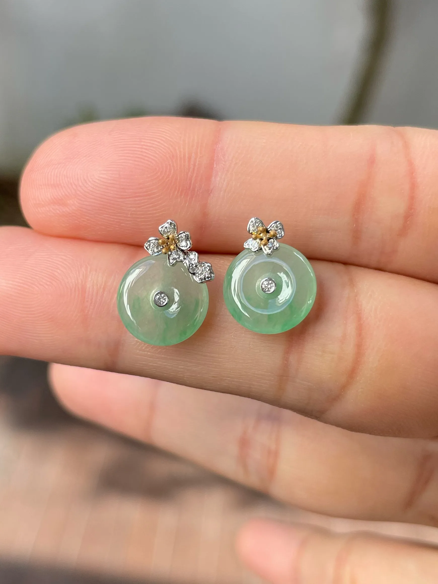 Icy Green Jade Earrings - Safety Coin (NJE151)