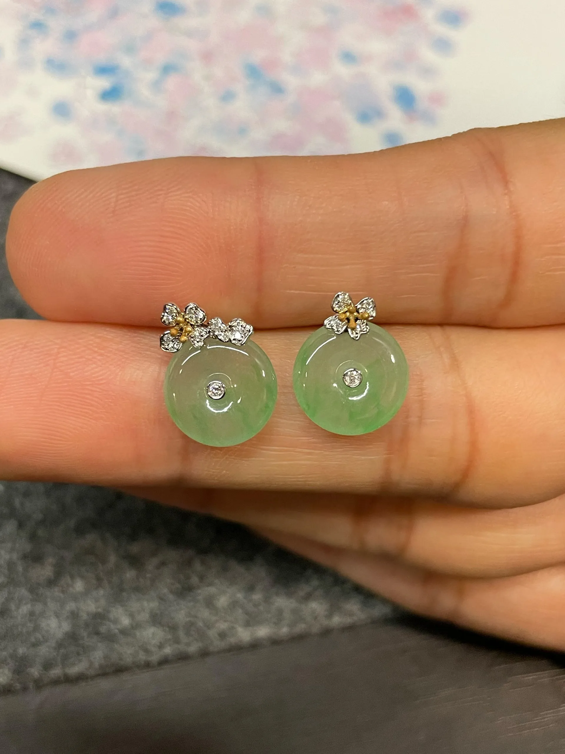 Icy Green Jade Earrings - Safety Coin (NJE151)