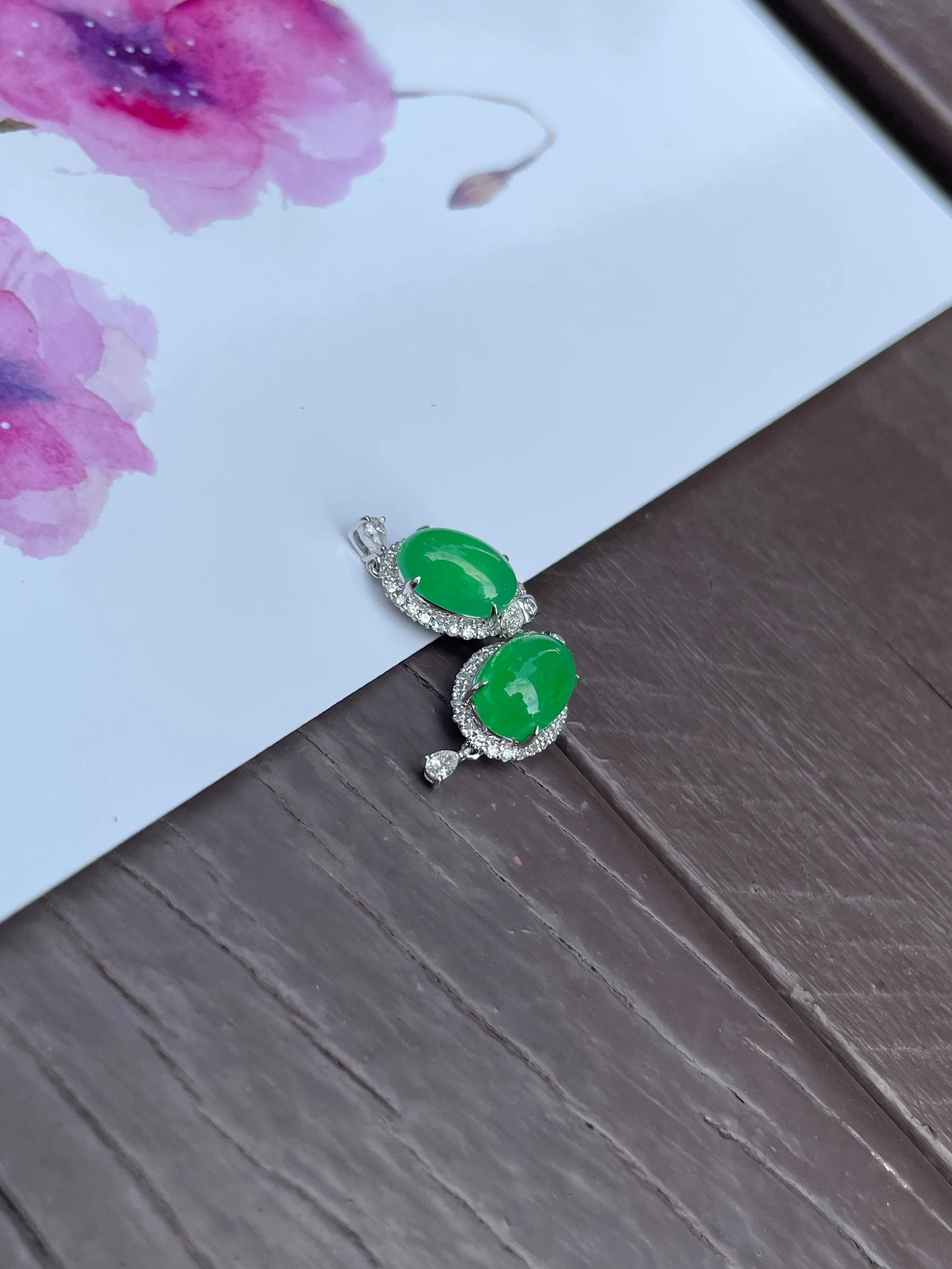 Icy Green Jadeite Cabochon Earrings (NJE023)