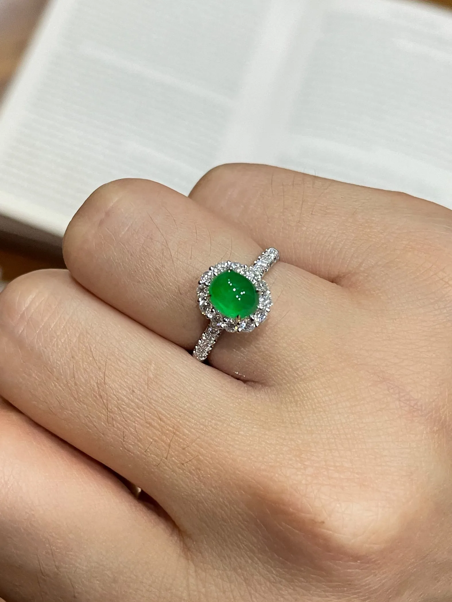 Icy Green Jadeite Cabochon Ring   Earrings (NJS003)