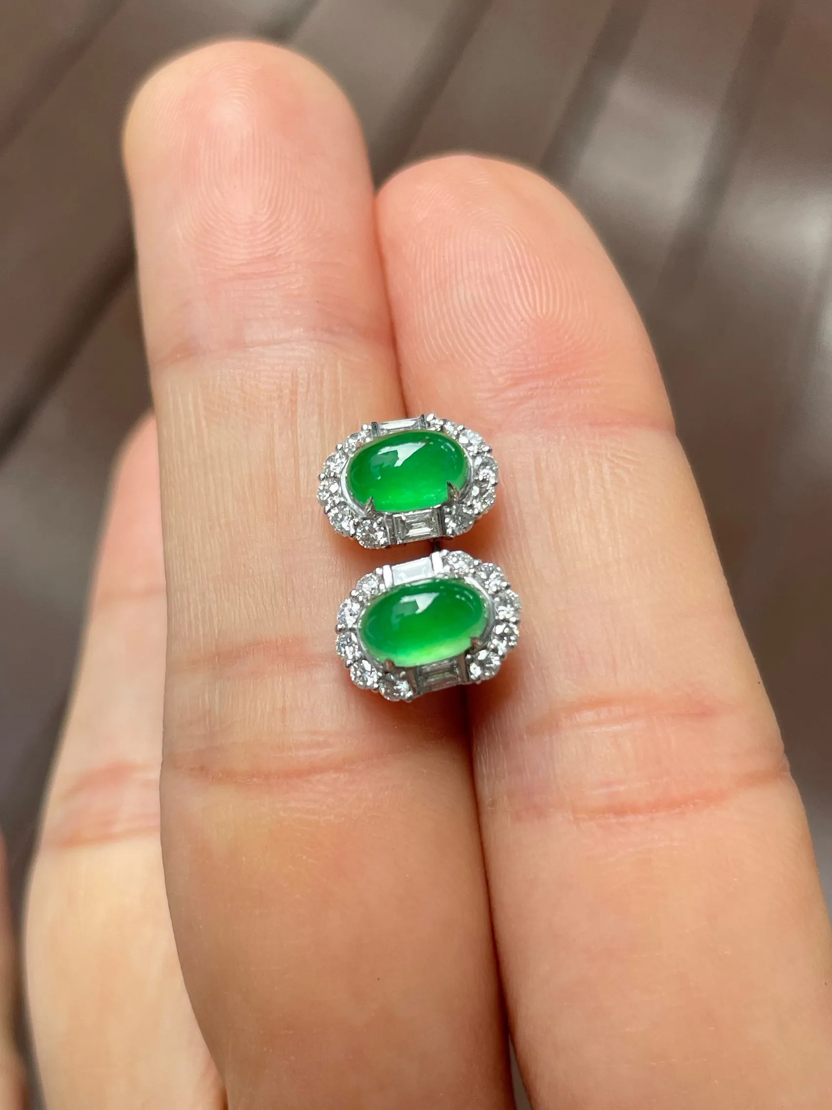 Icy Green Jadeite Cabochon Ring   Earrings (NJS003)