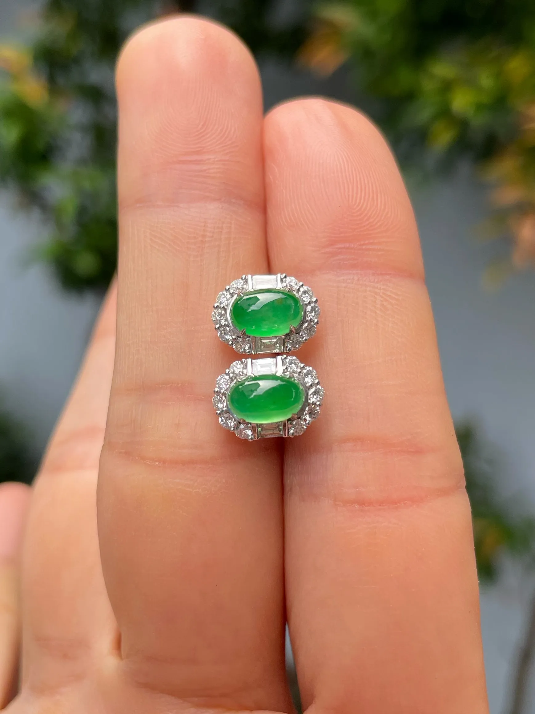 Icy Green Jadeite Cabochon Ring   Earrings (NJS003)