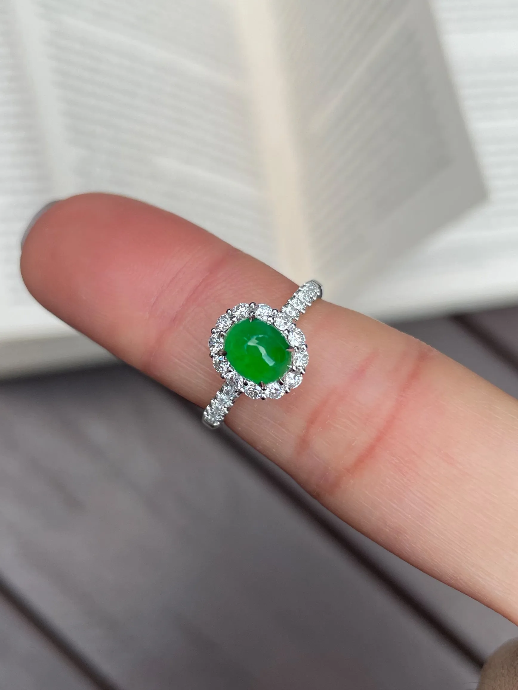 Icy Green Jadeite Cabochon Ring   Earrings (NJS003)