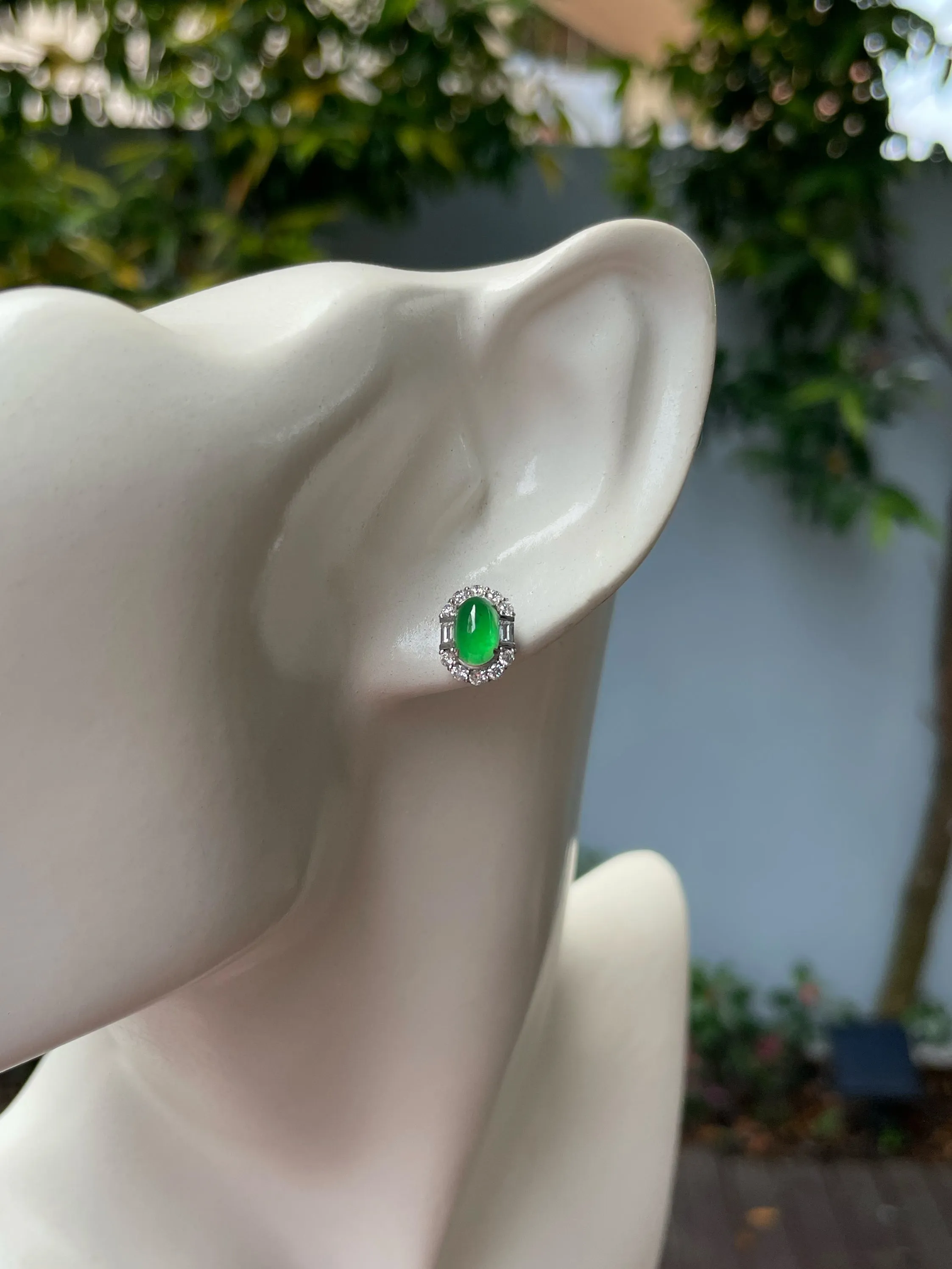 Icy Green Jadeite Cabochon Ring   Earrings (NJS003)