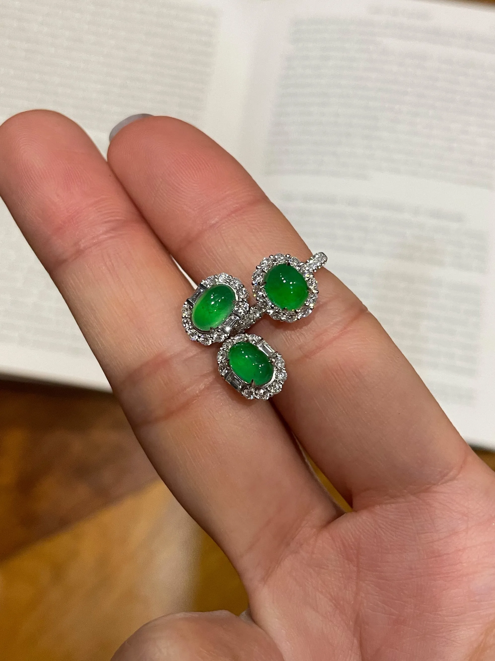 Icy Green Jadeite Cabochon Ring   Earrings (NJS003)