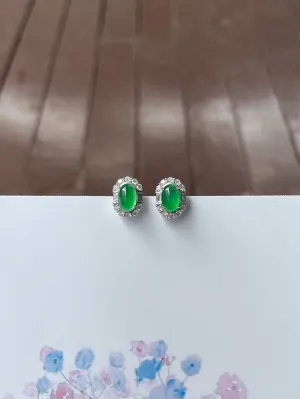 Icy Green Jadeite Cabochon Ring   Earrings (NJS003)