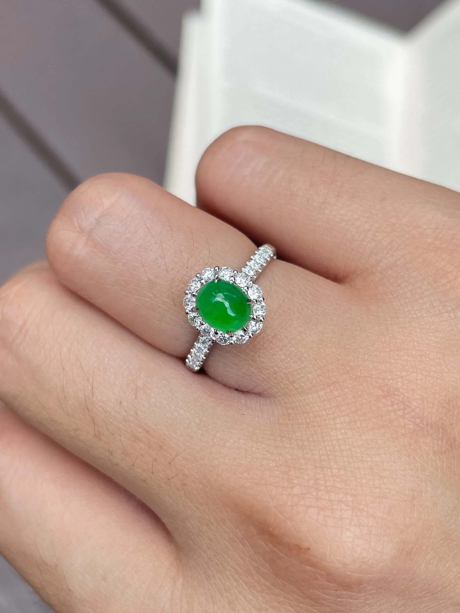 Icy Green Jadeite Cabochon Ring   Earrings (NJS003)