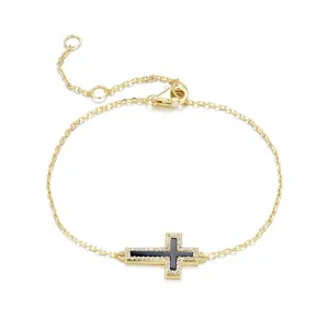 ISABELLA ONYX CROSS GOLD BRACELET