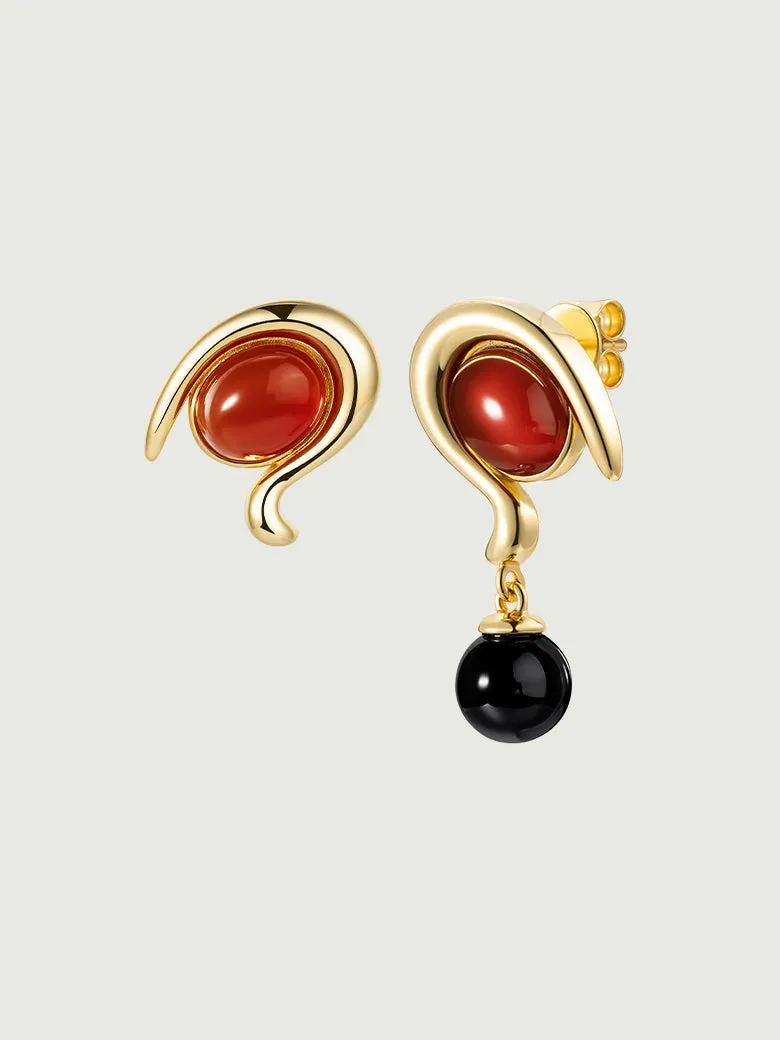 Mixed Onyx Asymmetry Earrings