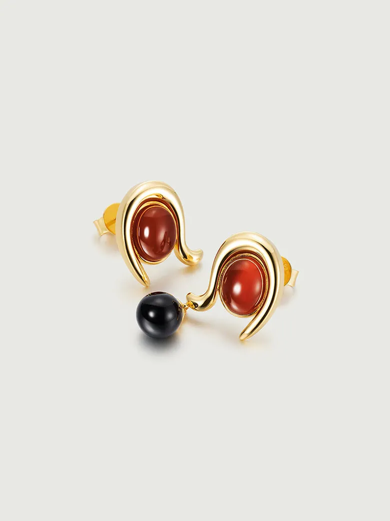 Mixed Onyx Asymmetry Earrings