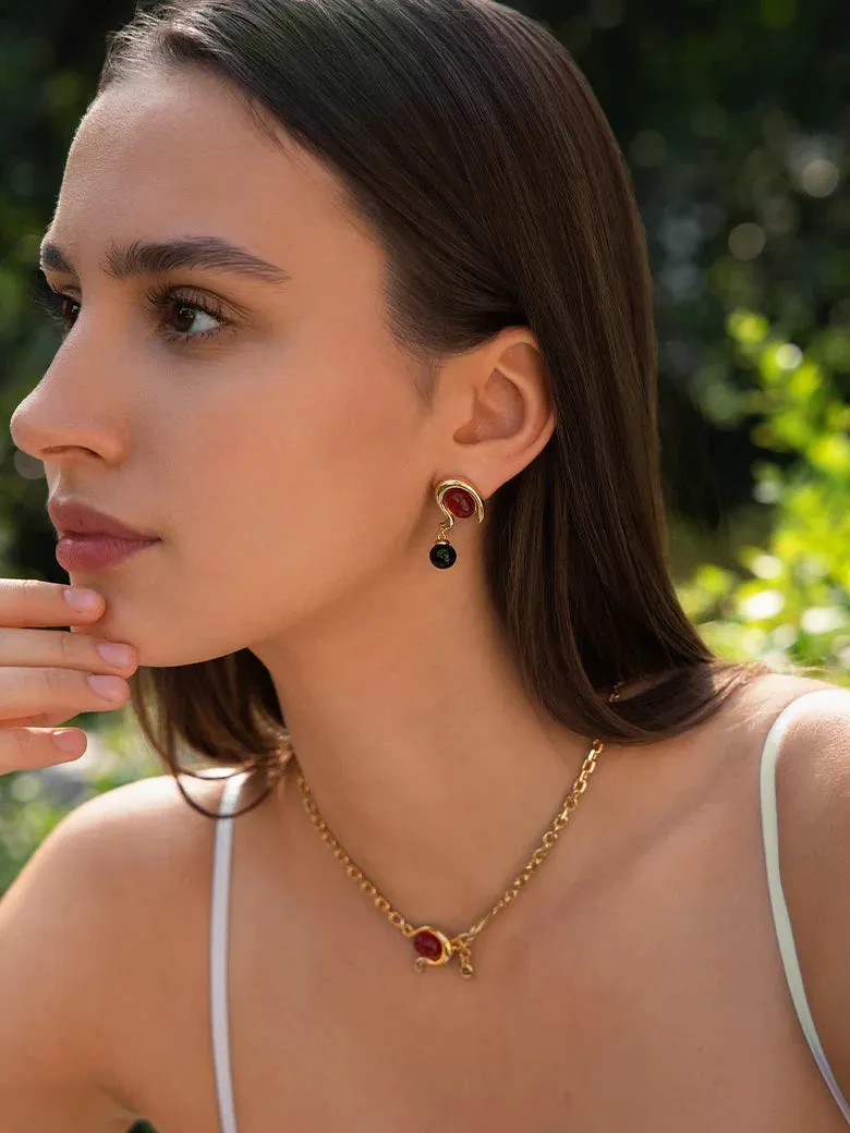 Mixed Onyx Asymmetry Earrings