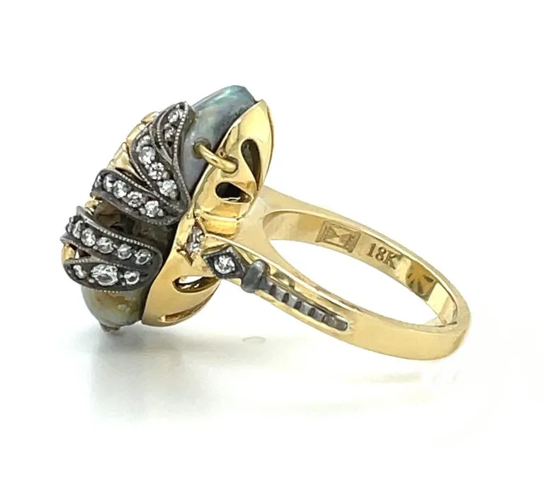 Natural Abalone Pearl and Diamond Yellow and White Gold Cocktail Ring, 16.60 Cts