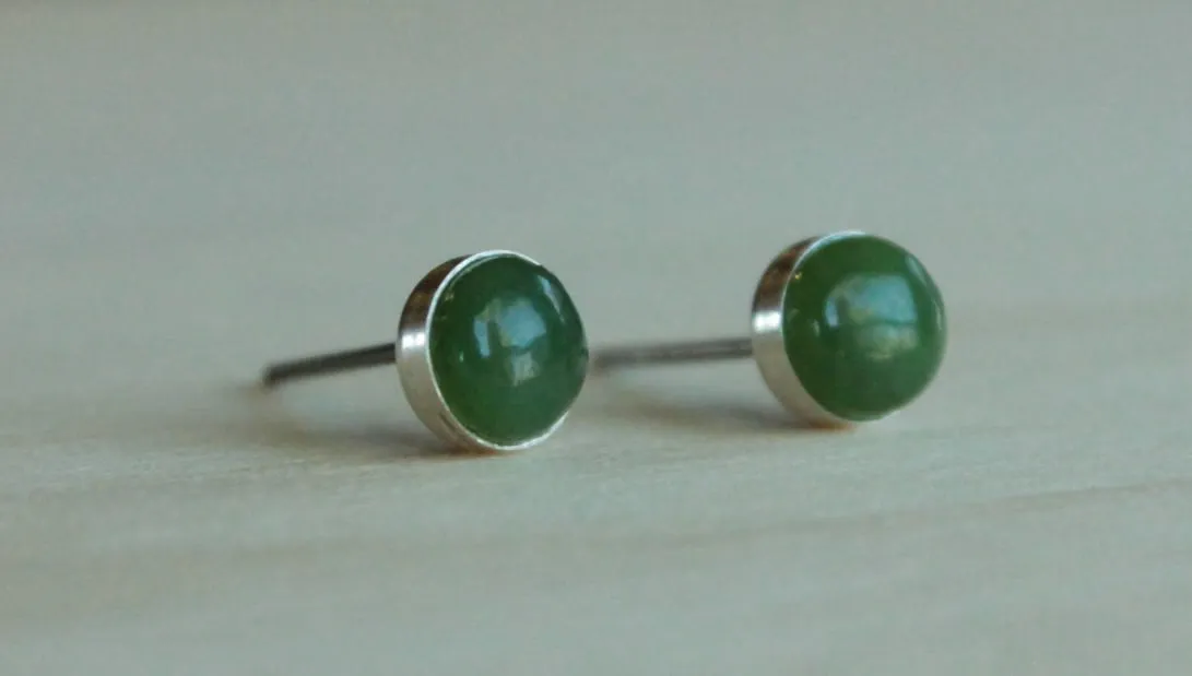 Nephrite Jade Bezel Gemstones, Large (Niobium or Titanium Post Earrings)