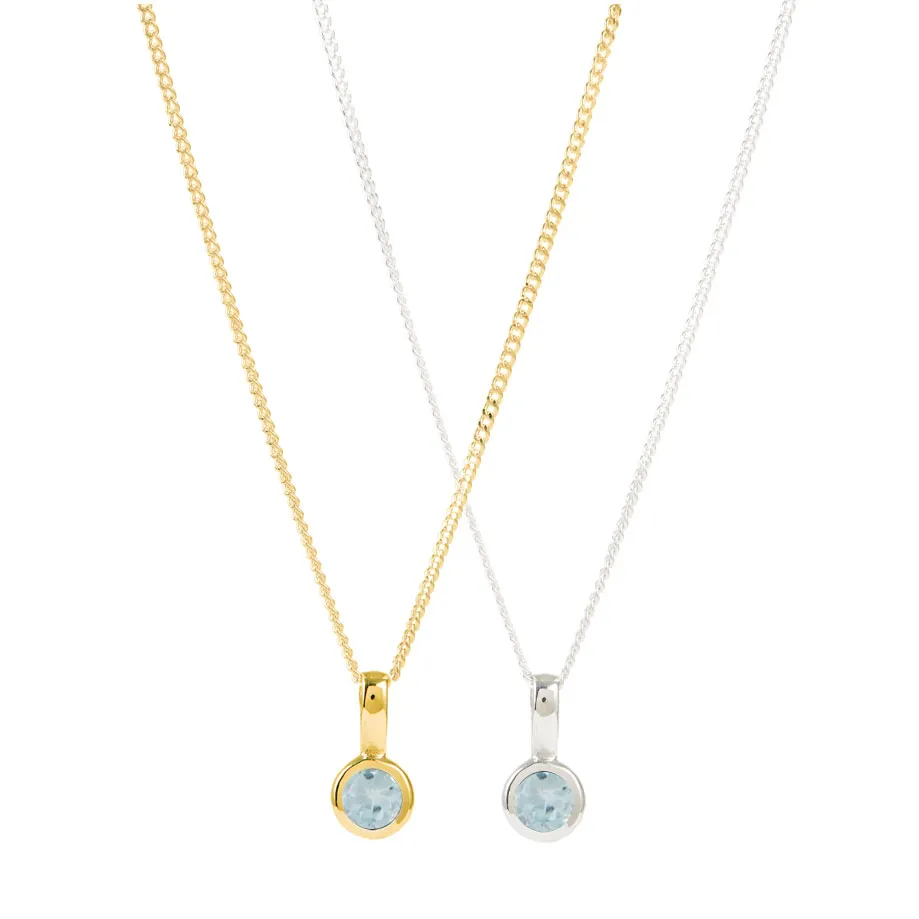 November Birthstone Charm Necklace - Blue Topaz