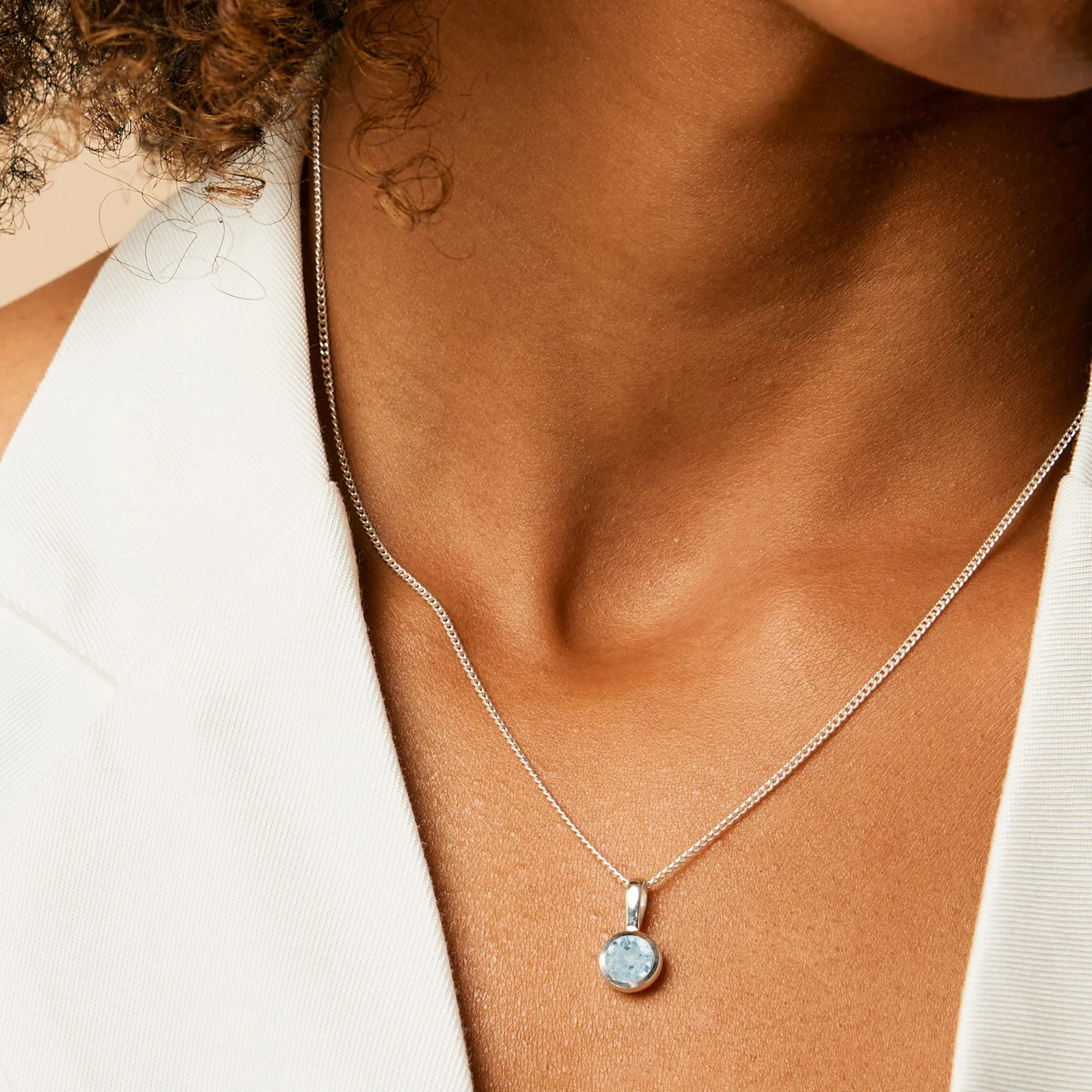 November Birthstone Charm Necklace - Blue Topaz