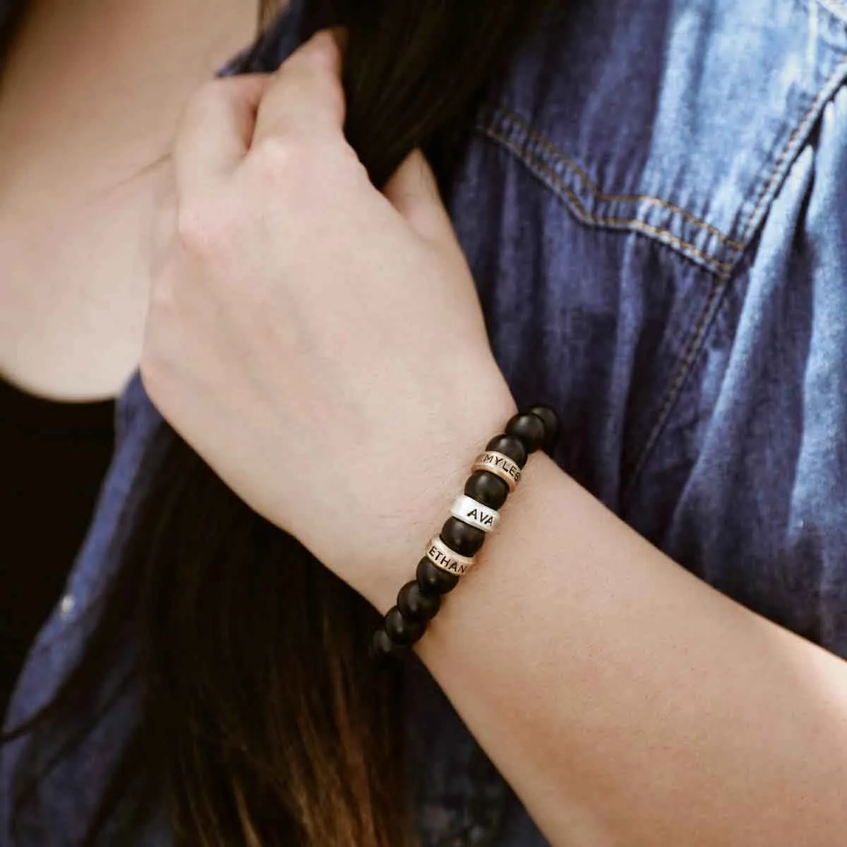 Onyx Beaded Name Bracelet