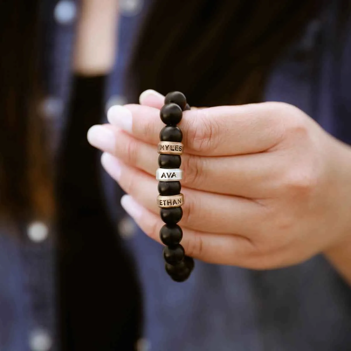 Onyx Beaded Name Bracelet