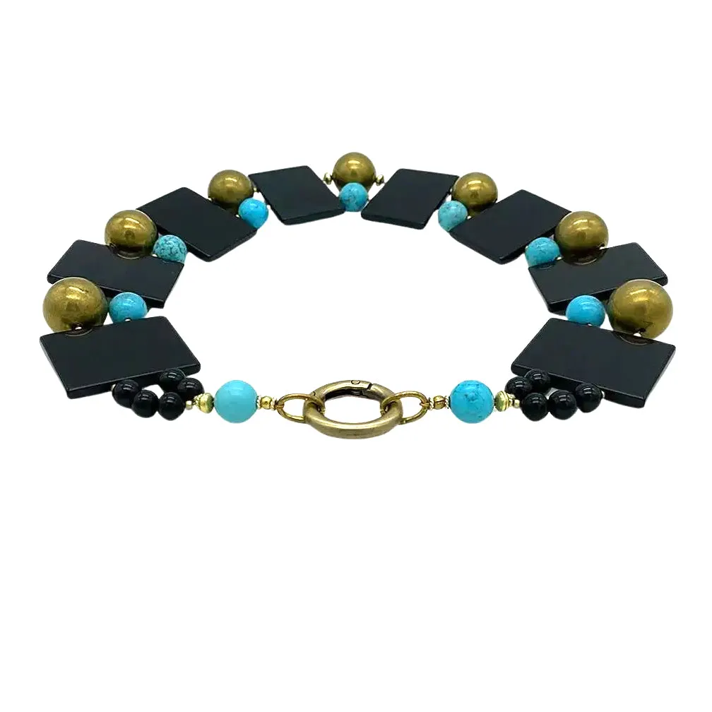 Onyx Slab w/Turquoise & Brass Necklace