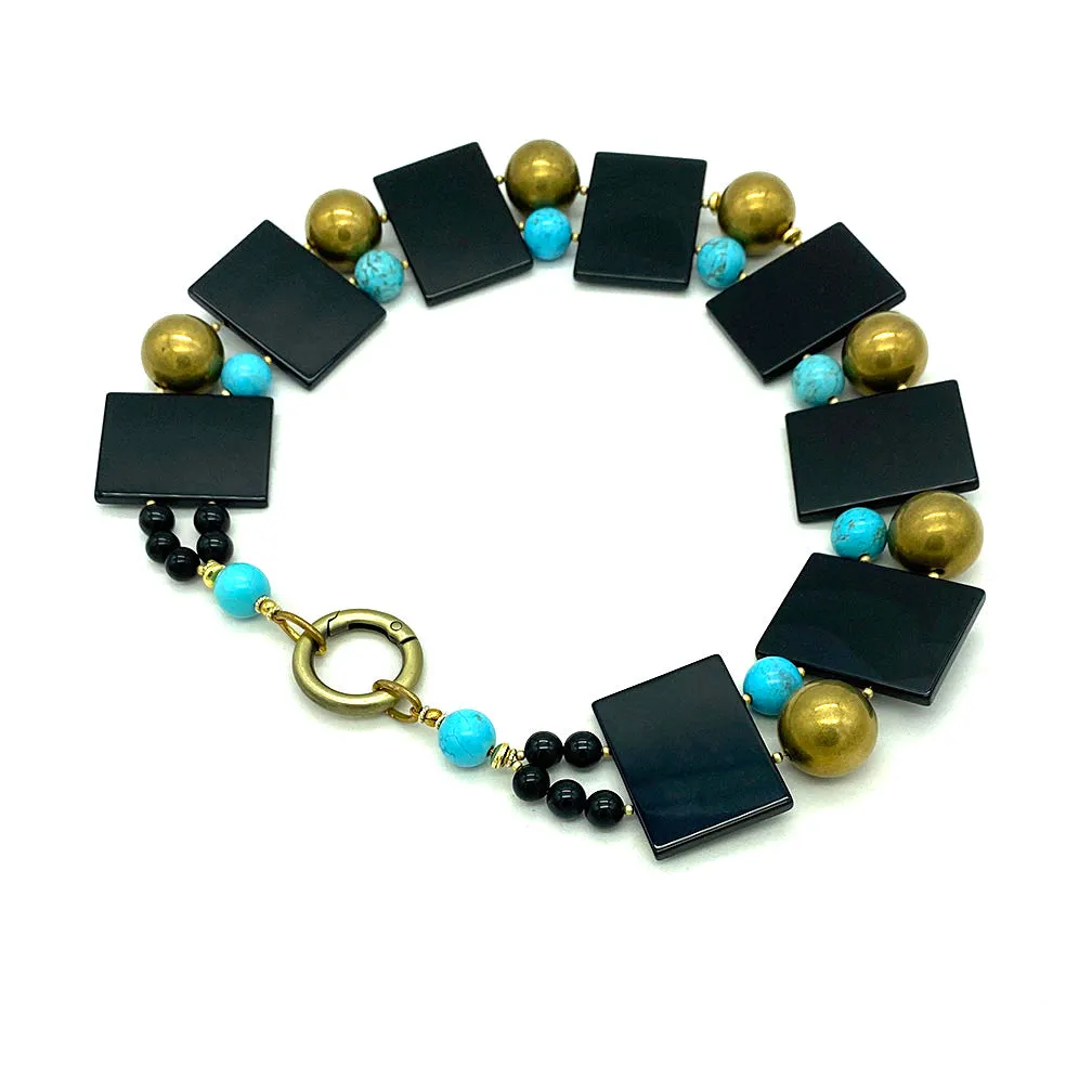 Onyx Slab w/Turquoise & Brass Necklace