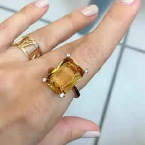 Rectangle Citrine Ring