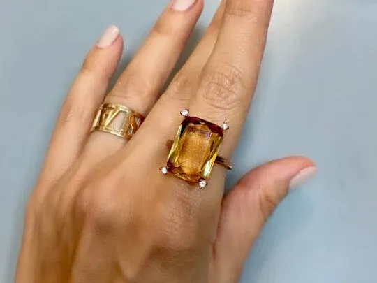 Rectangle Citrine Ring