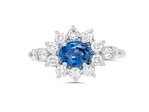 Sapphire Oval Cut Flower Ring