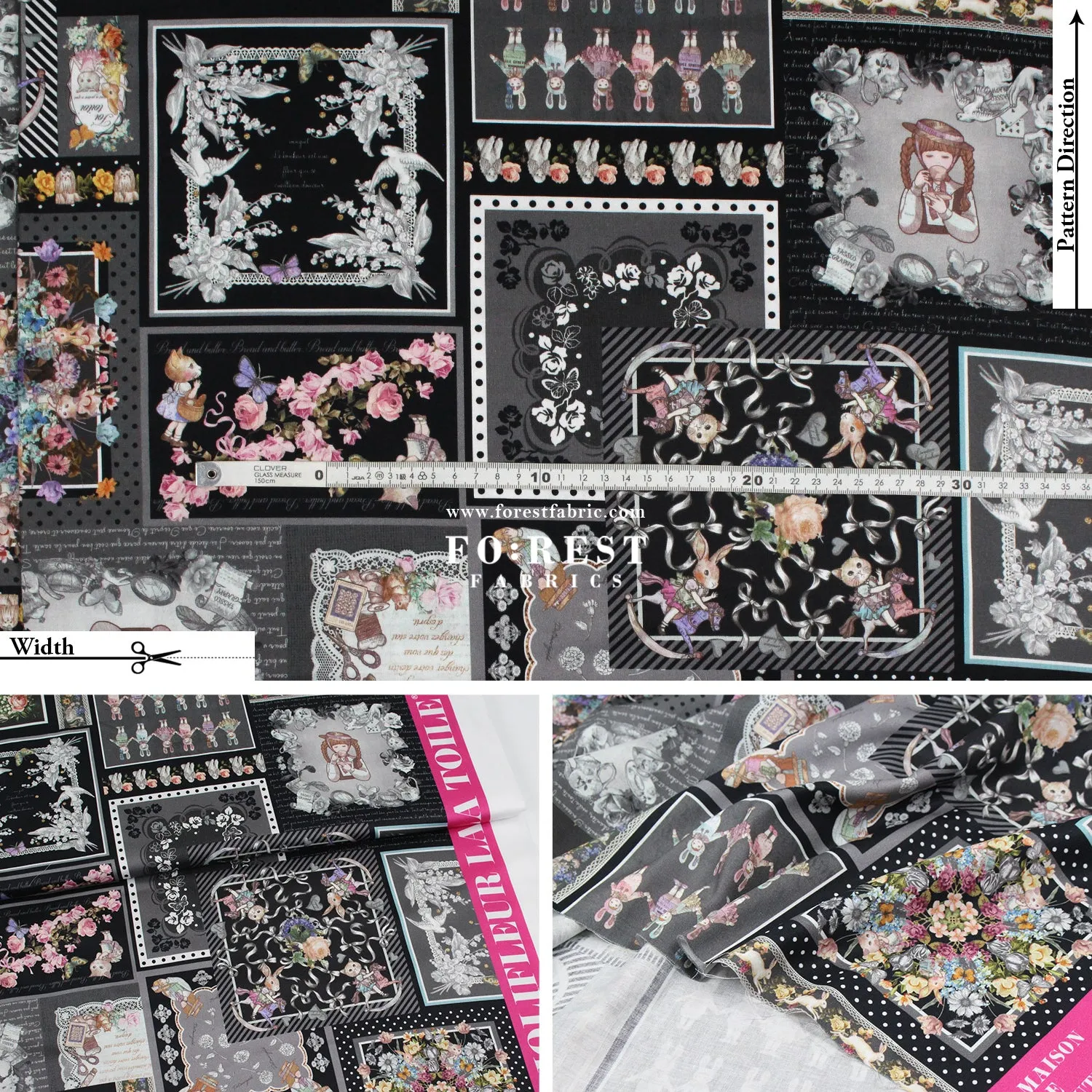 Satin Super Cotton - JoliFleur Itoi patchwork fabric Black