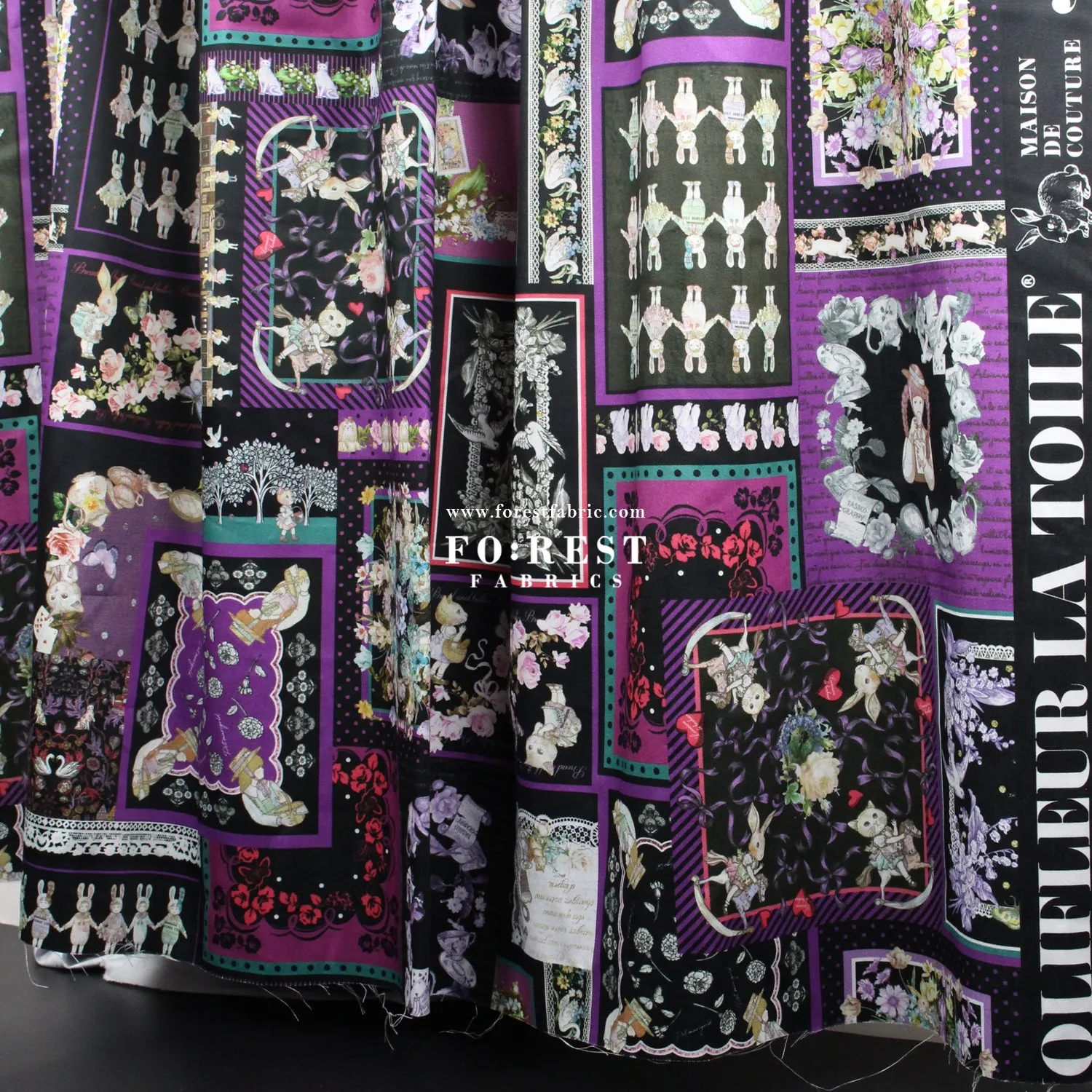 Satin Super Cotton - JoliFleur Itoi patchwork fabric BlackPurple